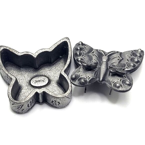 Jewelry - Torino pewter trinket box with matching butterfly pin/brooch set 1.25in